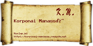 Korponai Manassé névjegykártya